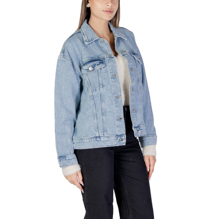 Vero Moda® Veste en Jean Femme Automne/Hiver – Bleu Azur avec Fermeture à Boutons et Col Classique