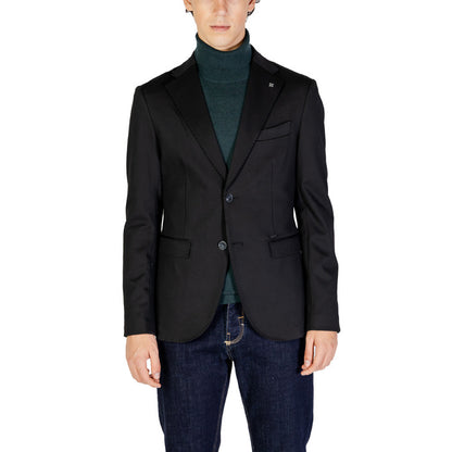 Gianni Lupo® Men's Black Lapel Collar Jacket – Fall/Winter with Button Closure