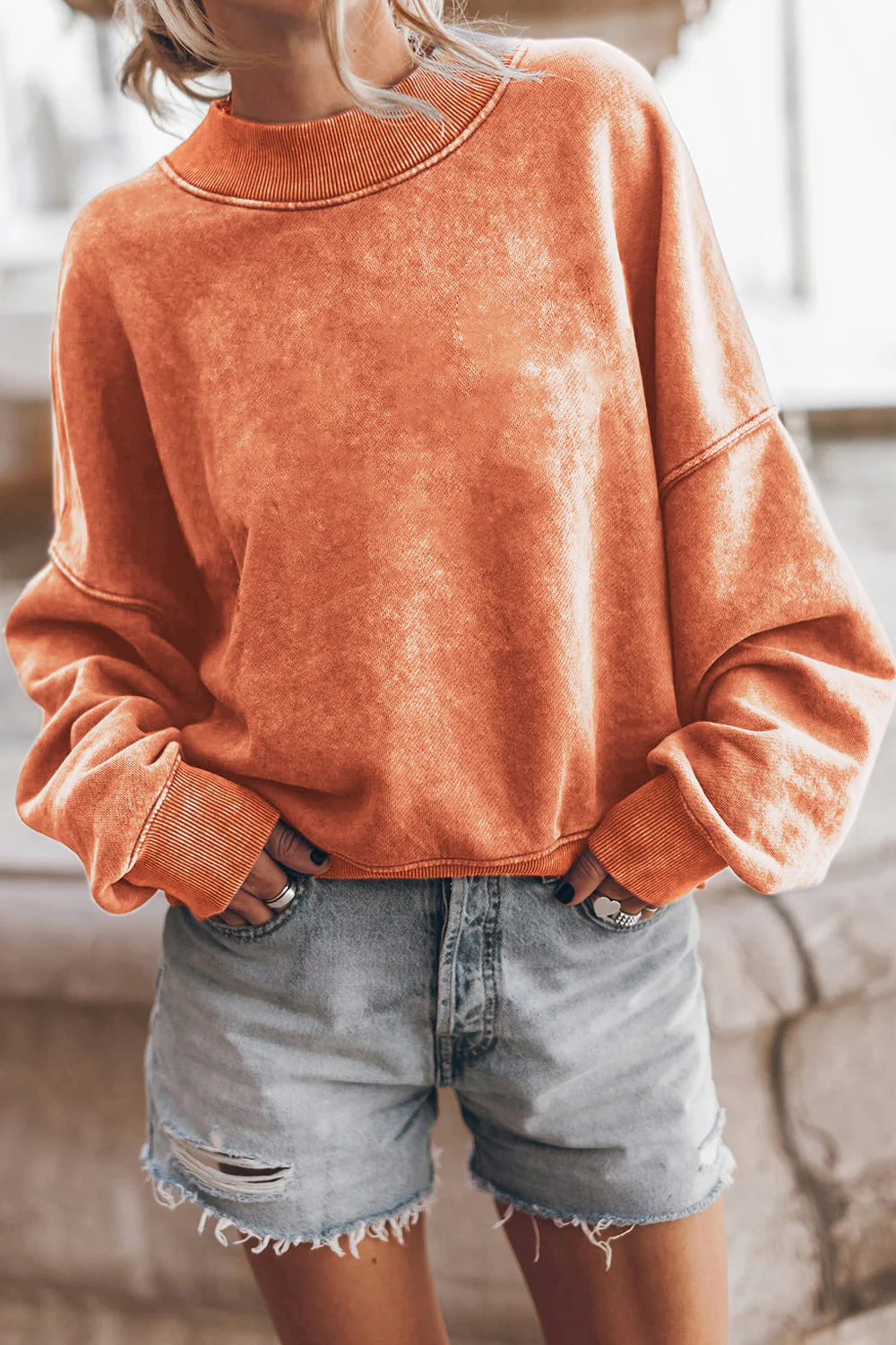 Sweat-shirt Décontracté Chic à Col Rond et Épaules Tombantes