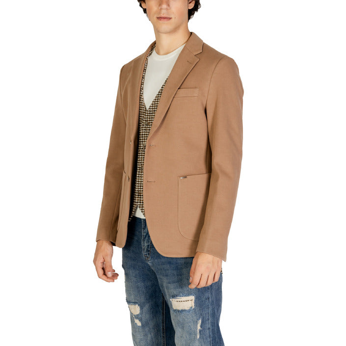 Gianni Lupo® Men's Beige or Black Lapel Collar Jacket – Fall/Winter with Button Closure