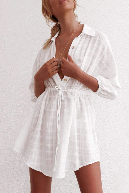 Linda - robe de plage de vacances à revers, à simple boutonnage et à cordon de serrage