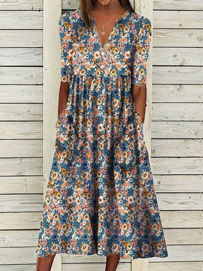 Delia - Robe midi d'été à manches courtes avec imprimé floral