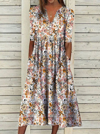 Delia - Robe midi d'été à manches courtes avec imprimé floral