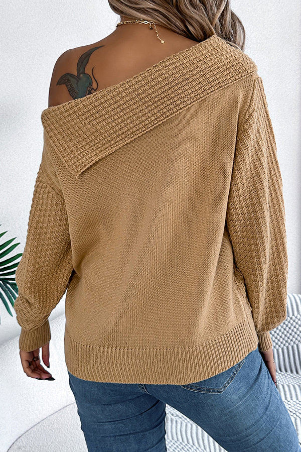 Sweater Tricoté Longue Manche À Une Épaule en Couleur Unie