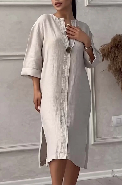 Emma - Robe décontractée en coton et lin boutonné