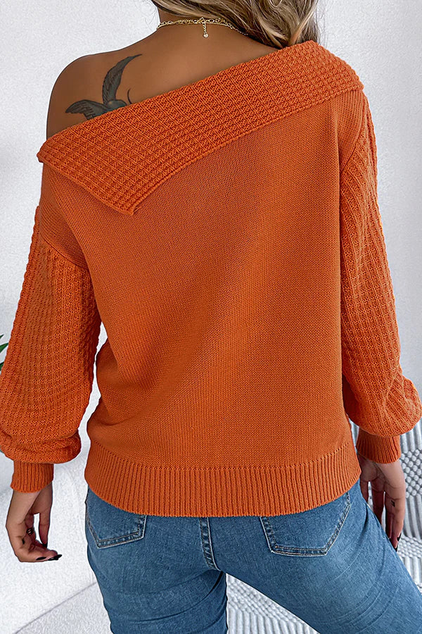 Sweater Tricoté Longue Manche À Une Épaule en Couleur Unie