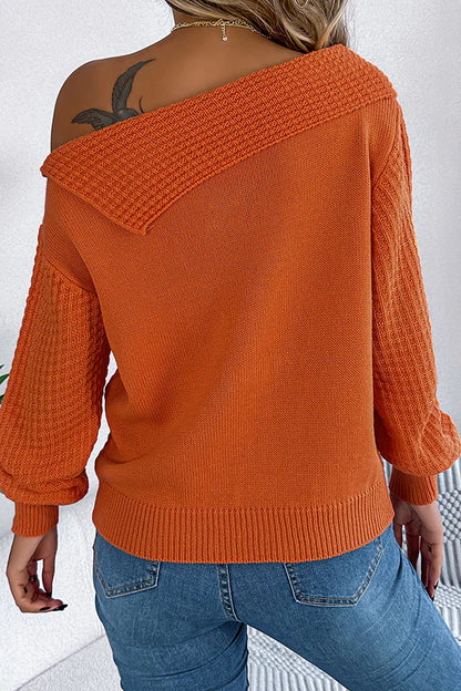 Sweater Tricoté Longue Manche À Une Épaule en Couleur Unie