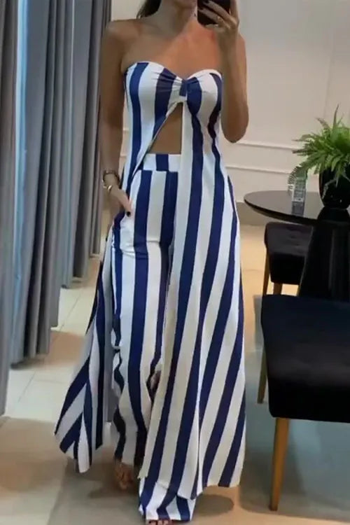 Robe Valentina - Ensemble bandeau et pantalon rayé à taille moyenne