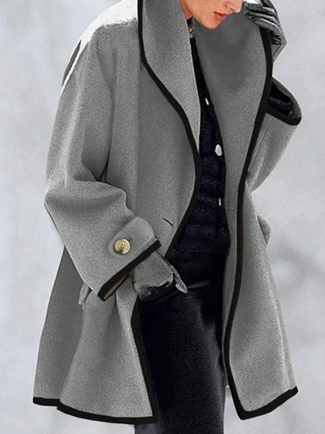 Coat Long en Laine avec Col Châle et Boutons pour Femme