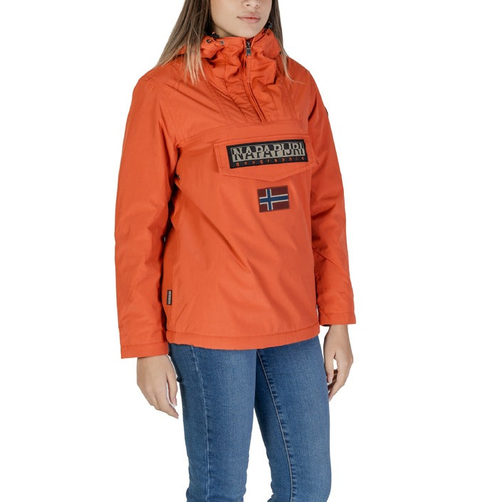 Napapijri® Women's Orange Hooded Jacket – Autumn/Winter without Zipper and Front Pockets