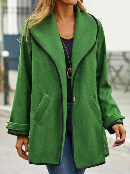 Coat Long en Laine avec Col Châle et Boutons pour Femme