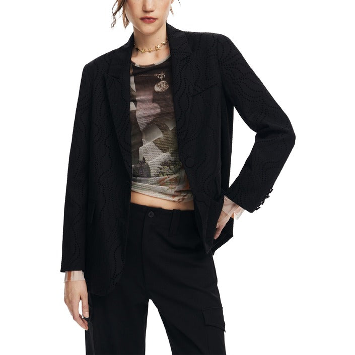 Desigual® Women's Black Jacket – Autumn/Winter Elegant with Buttons and Lapel Collar