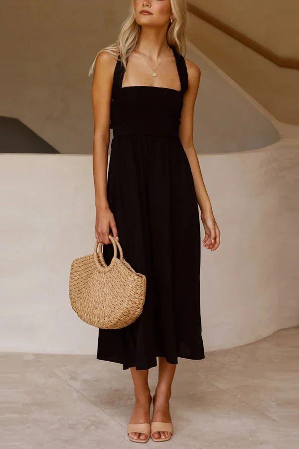 Robe midi Bendita avec poches et dos croisé froncé