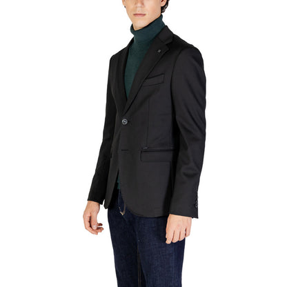 Gianni Lupo® Men's Black Lapel Collar Jacket – Fall/Winter with Button Closure