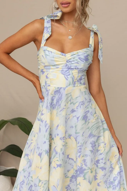 Naomi – Robe Midi Bandeau Fleurie avec Bretelles