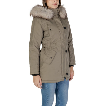 ONLY® Women's Green Hooded Jacket – Fall/Winter with Zip and Button Closure