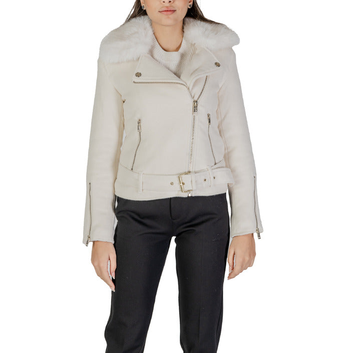 Guess® Veste Femme Blanche Monochrome – Automne/Hiver avec Fermeture Éclair et Encolure en V