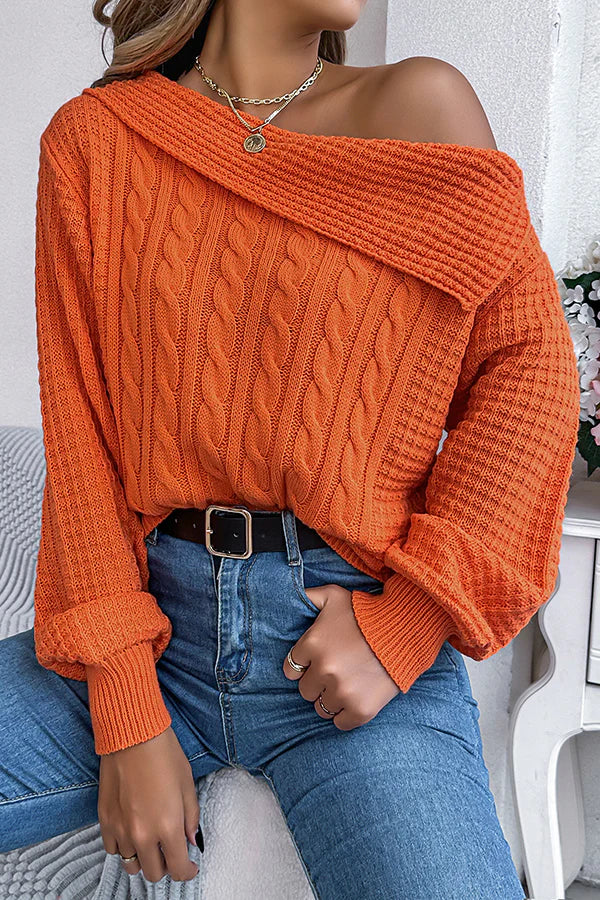 Sweater Tricoté Longue Manche À Une Épaule en Couleur Unie