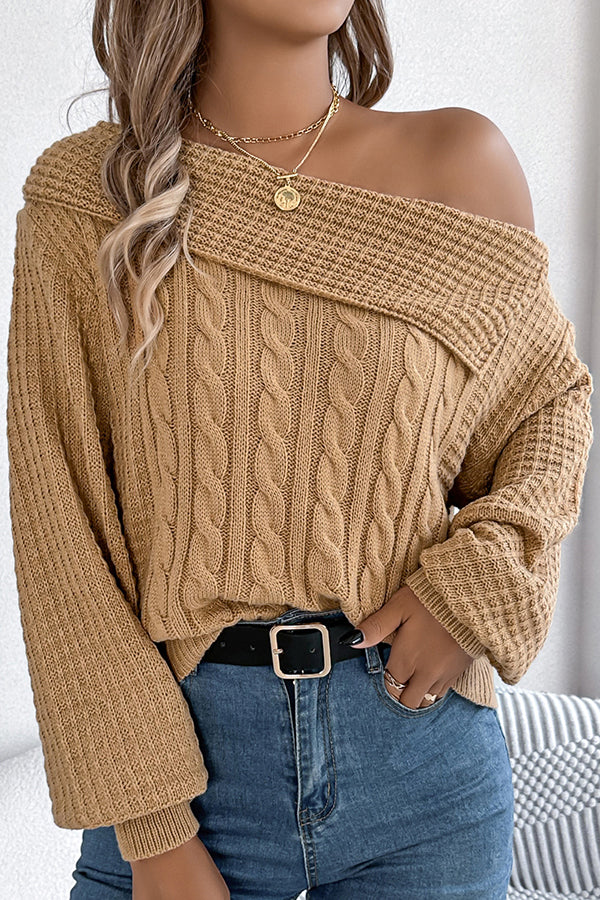 Sweater Tricoté Longue Manche À Une Épaule en Couleur Unie