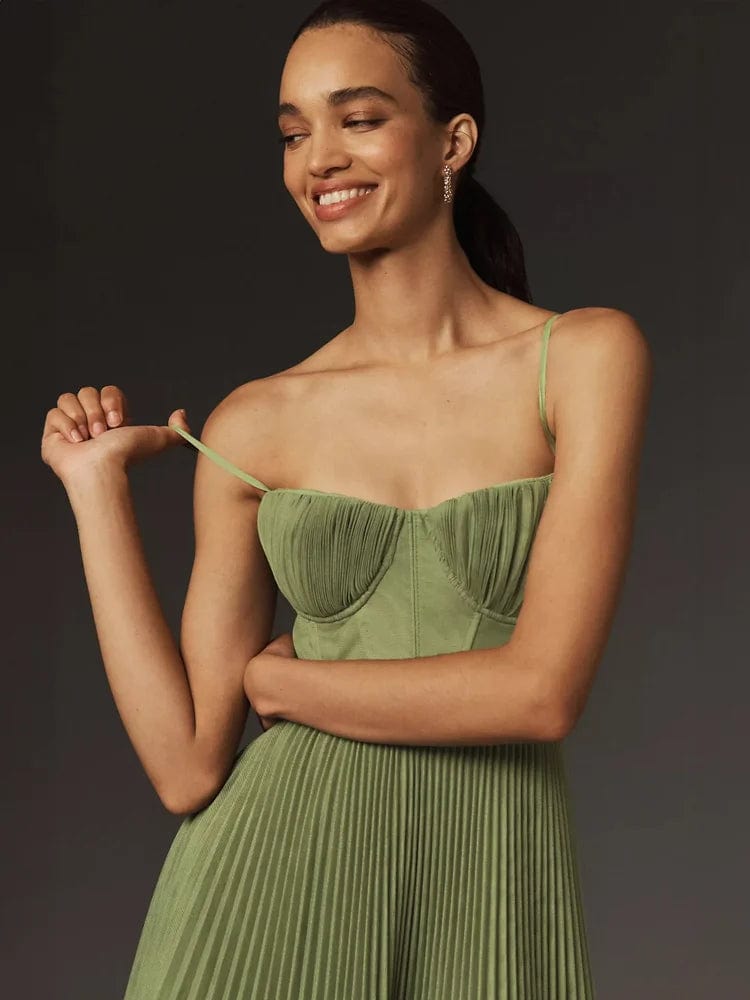 Sara - Robe midi évasée avec corsage bustier en tulle plissé