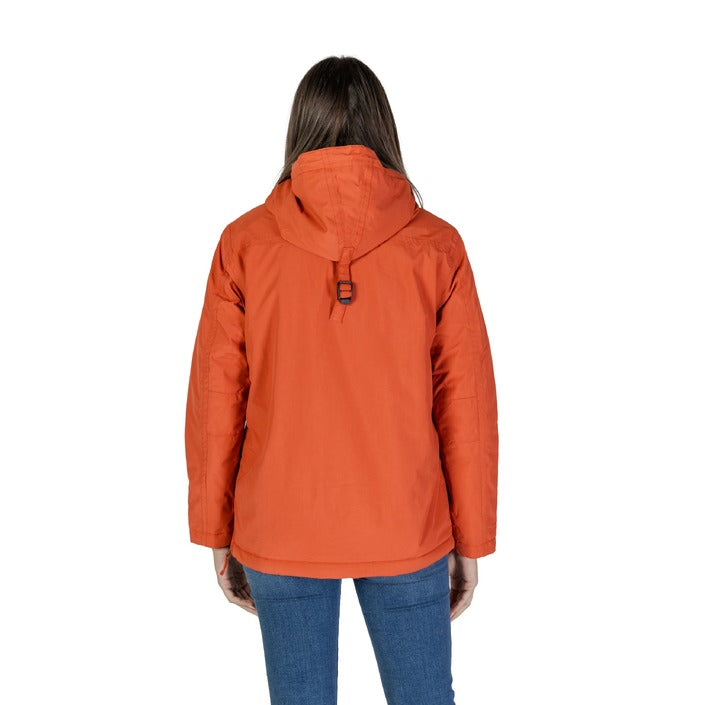 Napapijri® Women's Orange Hooded Jacket – Autumn/Winter without Zipper and Front Pockets