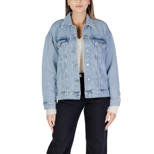 Vero Moda® Veste en Jean Femme Automne/Hiver – Bleu Azur avec Fermeture à Boutons et Col Classique