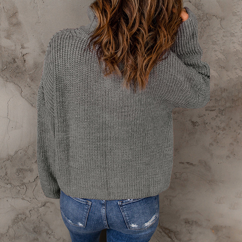 Sweater à Demi-Zip en Tricot Côtelé avec Épaules Tombantes