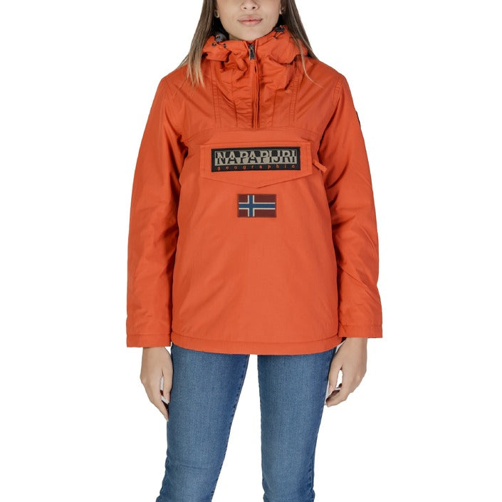 Napapijri® Women's Orange Hooded Jacket – Autumn/Winter without Zipper and Front Pockets