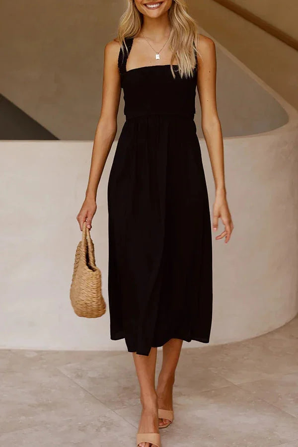 Robe midi Bendita avec poches et dos croisé froncé