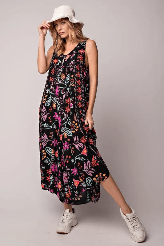 Vintage Floral Print Loose Sleeveless Jumpsuit