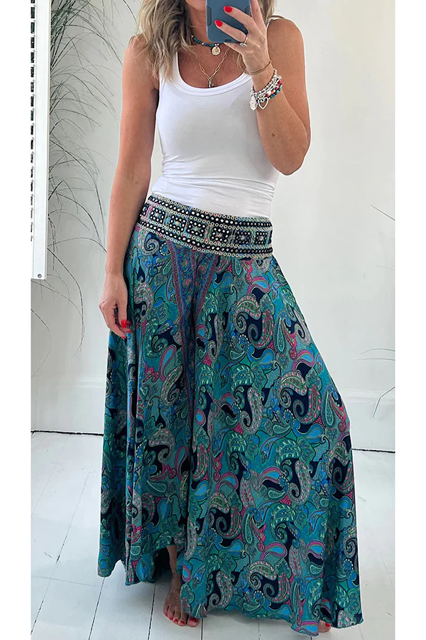 Pantalon léger à taille élastiquée et à poches, avec imprimé ethnique Paisley