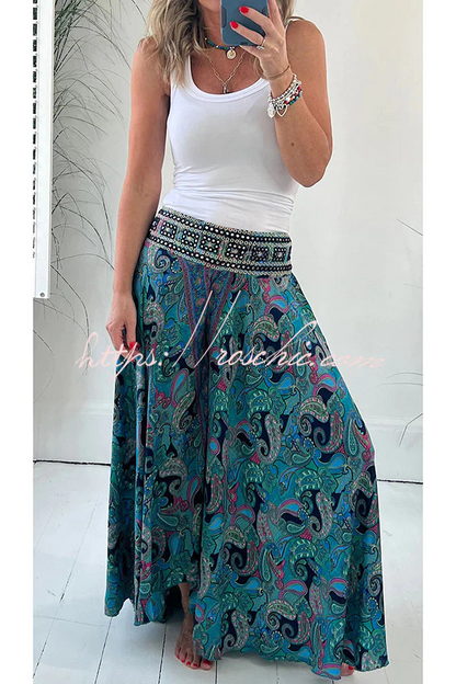 Pantalon léger à taille élastiquée et à poches, avec imprimé ethnique Paisley