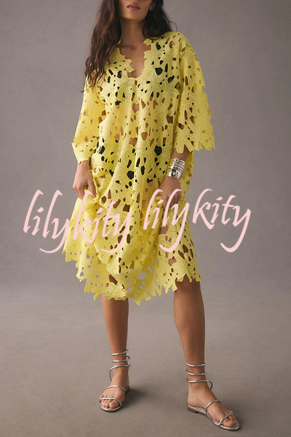 I Belong Here Floral Eyelet Lace Cover Up Strand Midikleid