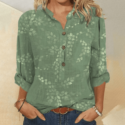 Sage Green Button Front Long Sleeve Blouse Top