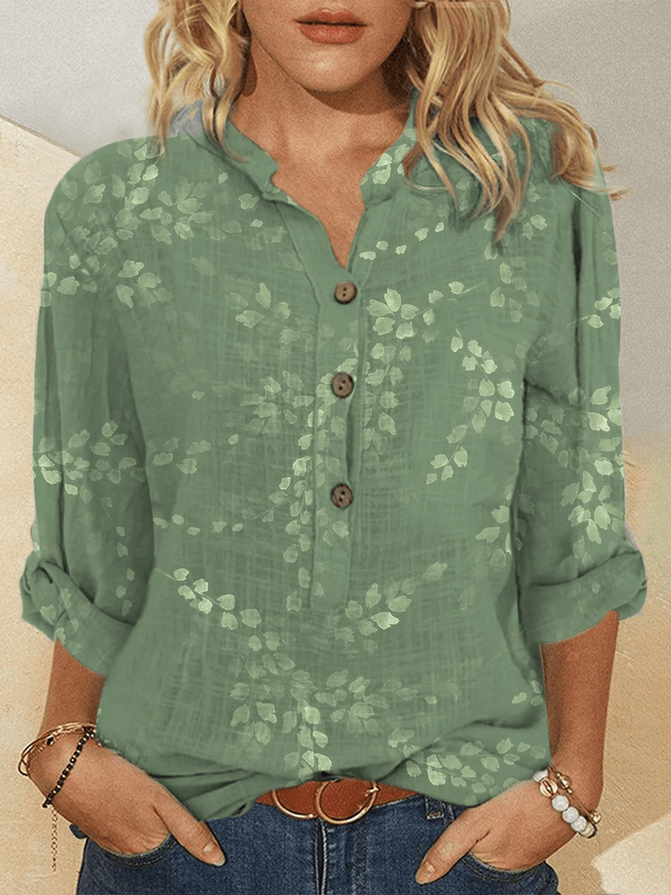 Sage Green Button Front Long Sleeve Blouse Top