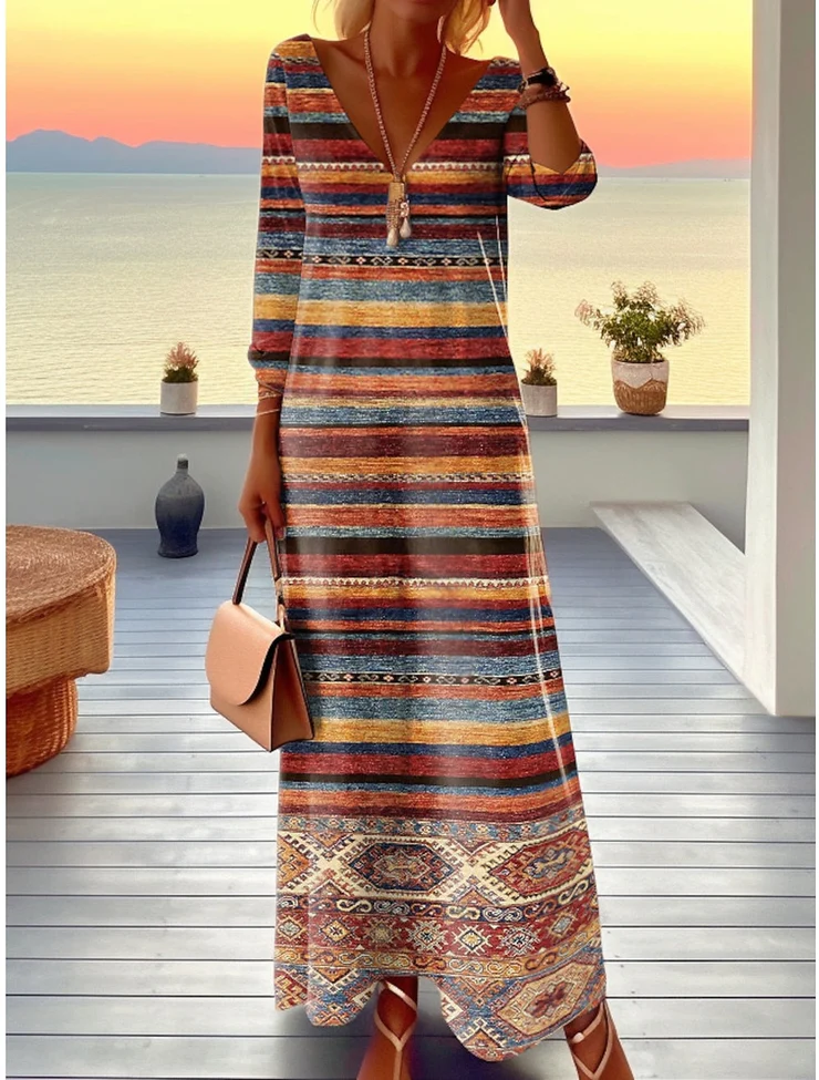 Special Long Sleeve Print Maxi Dress