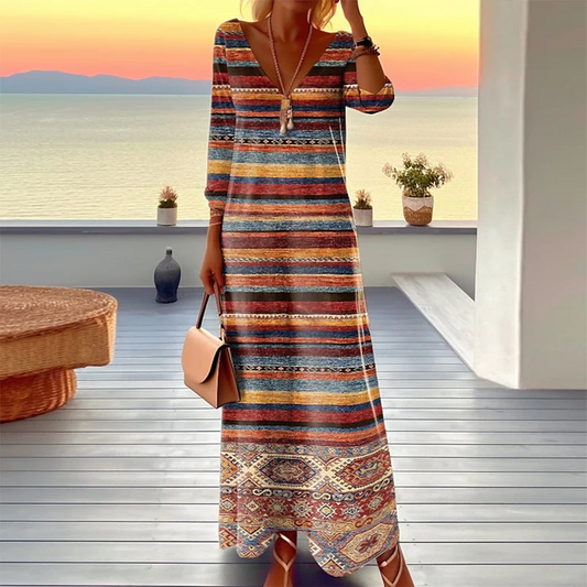 Special Long Sleeve Print Maxi Dress