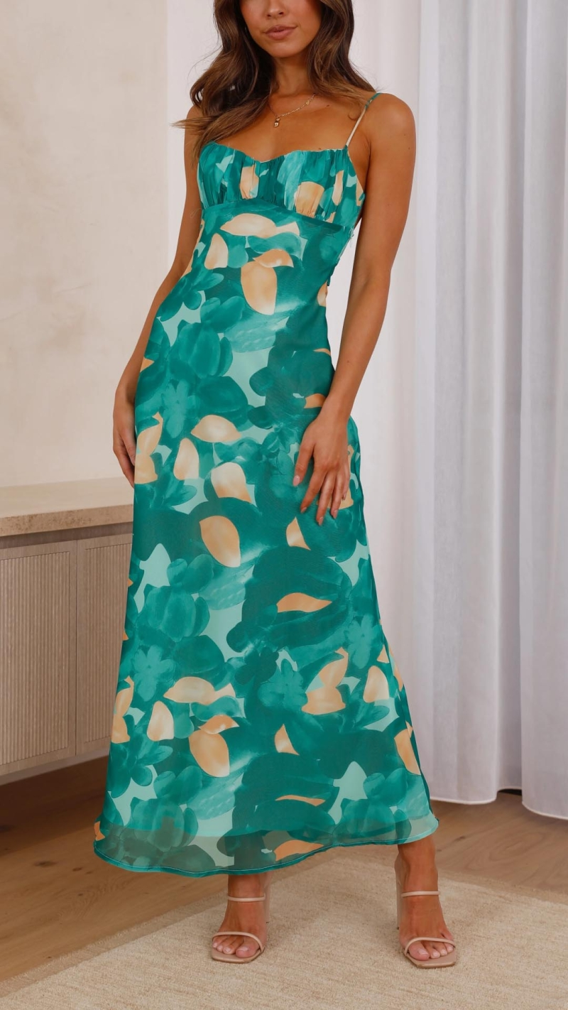 Robe longue à imprimé floral, dos ouvert et détails élastiques