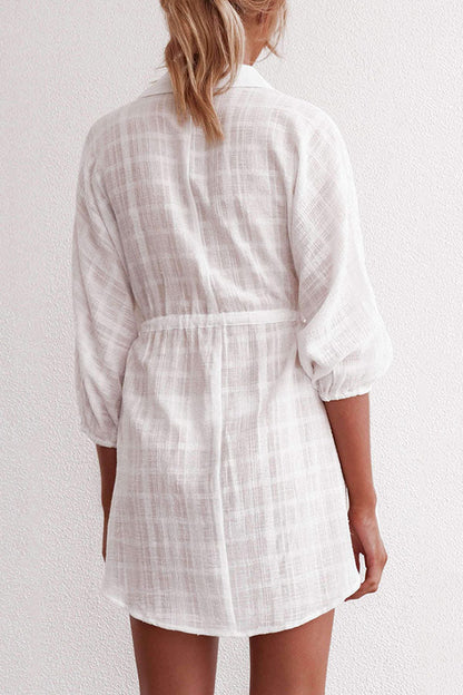 Linda - robe de plage de vacances à revers, à simple boutonnage et à cordon de serrage