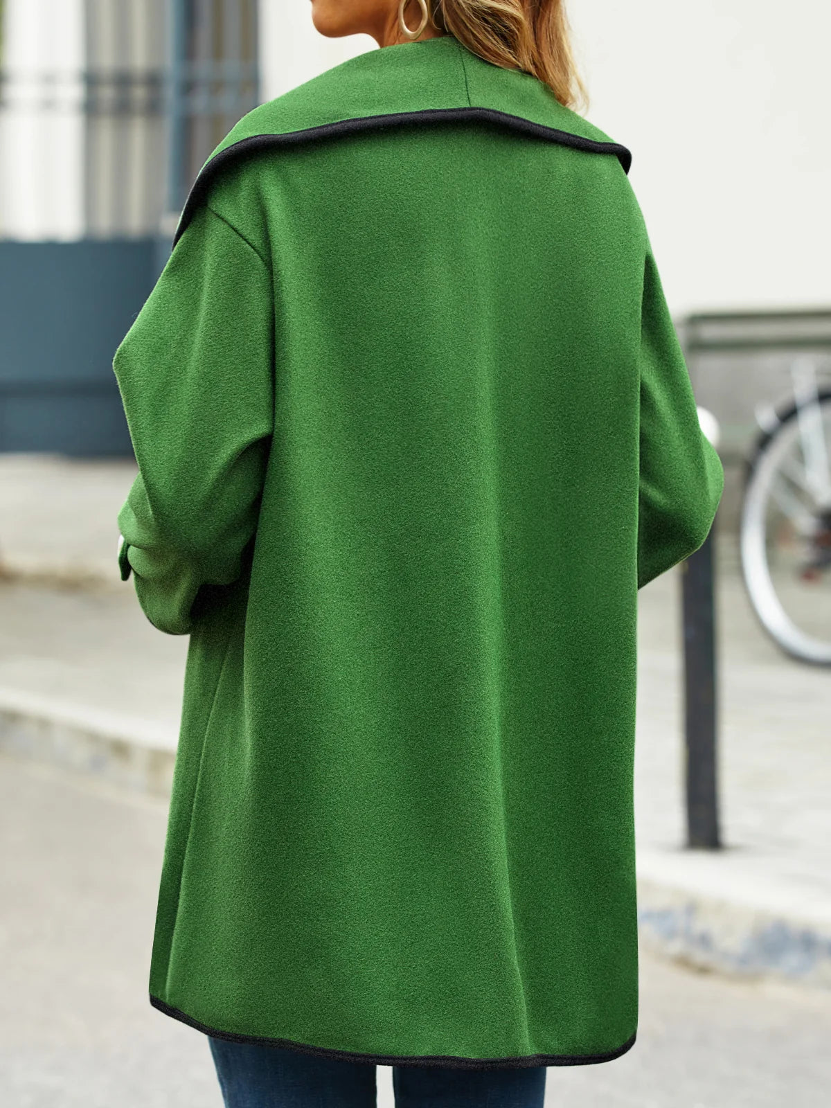 Coat Long en Laine avec Col Châle et Boutons pour Femme