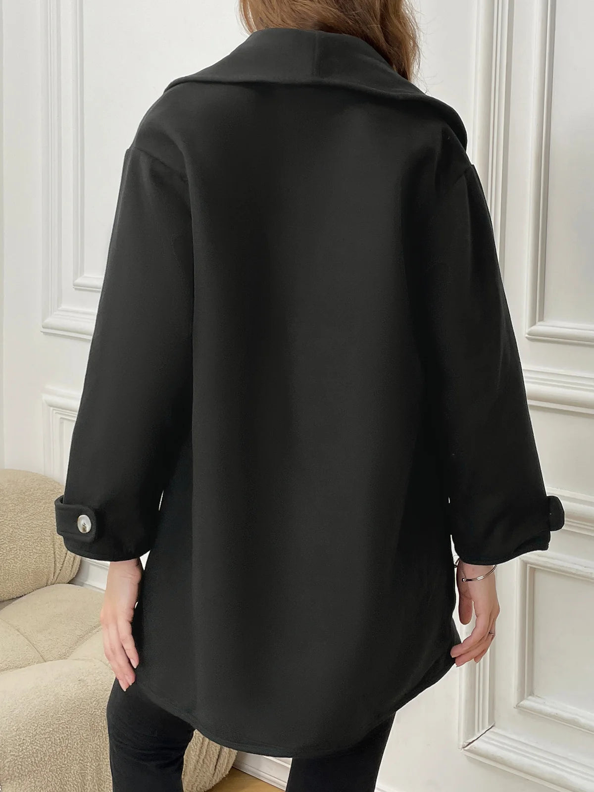 Coat Long en Laine avec Col Châle et Boutons pour Femme