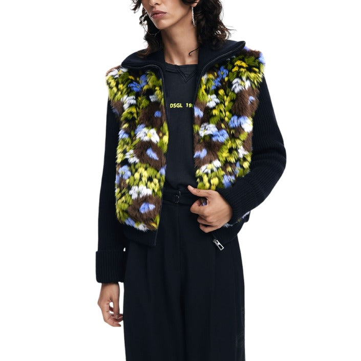 Desigual® Veste Femme Automne/Hiver – Motif Floral Noir avec Fermeture Éclair