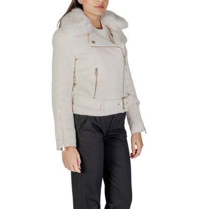 Guess® Veste Femme Blanche Monochrome – Automne/Hiver avec Fermeture Éclair et Encolure en V