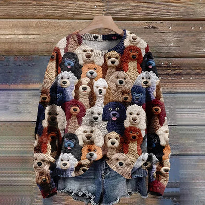 Pull-over tricoté imprimé chien