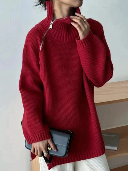 Karen - Pull col montant uni rouge