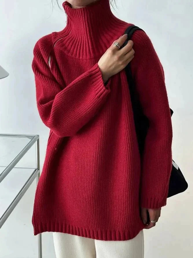 Karen - Pull col montant uni rouge