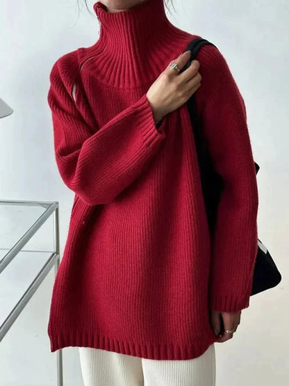 Karen - Pull col montant uni rouge