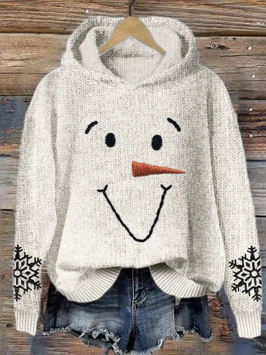 Frozen - Magnifique sweat à capuche en tricot avec visage de bonhomme de neige et broderie de flocons de neige