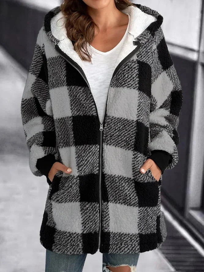 Emma - Manteau à capuche surdimensionné à carreaux pour femmes