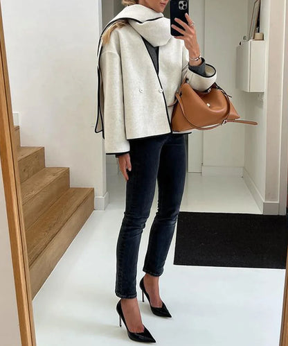 Isabella - Manteau court avec écharpe de style minimaliste français